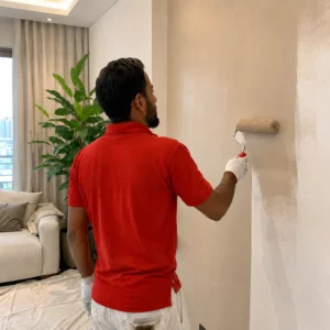 Interior painting in Dubai by JustCare professional painter applying fresh wall paint