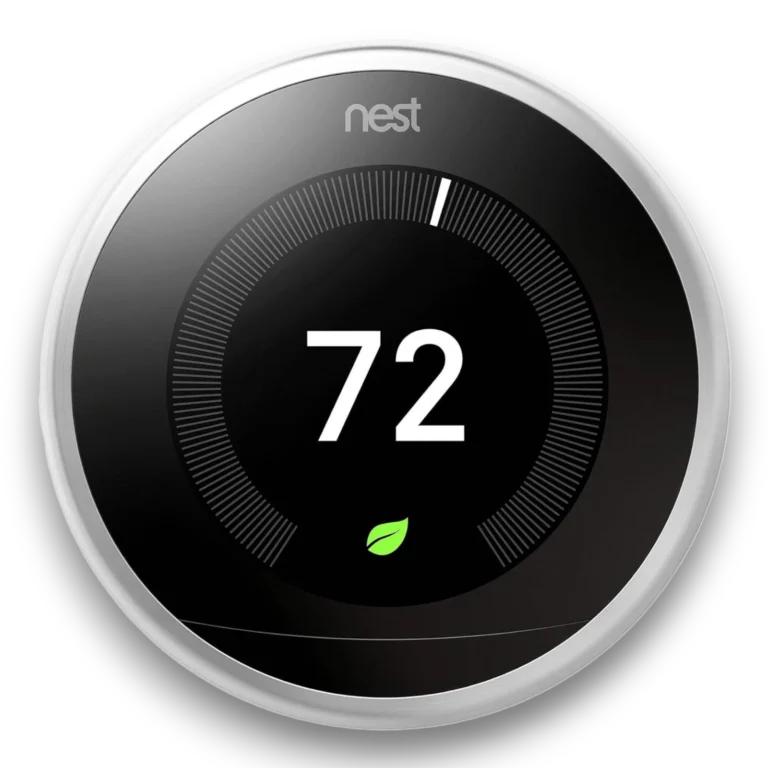 A white Nest 3rd Generation Learning Thermostat