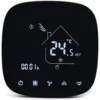 Close-up view of a smart AC thermostat with a digital display showing 24.5 degrees Celsius and control icons.