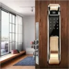 Samsung SHS-P718 Smart Lock installed on a wooden door in a modern living room