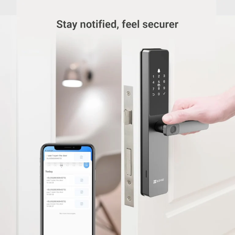 EZVIZ DL05 sends door activity notifications to smartphone