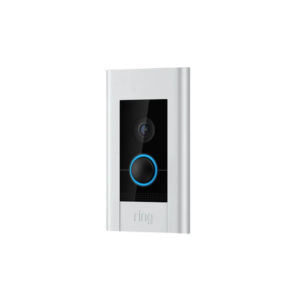 Ring Video Doorbell Elite in white with a sleek flush-mount design.