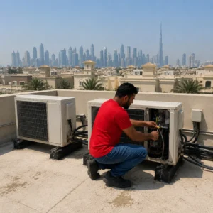 AC repair in Jumeirah Park technician servicing outdoor AC unit