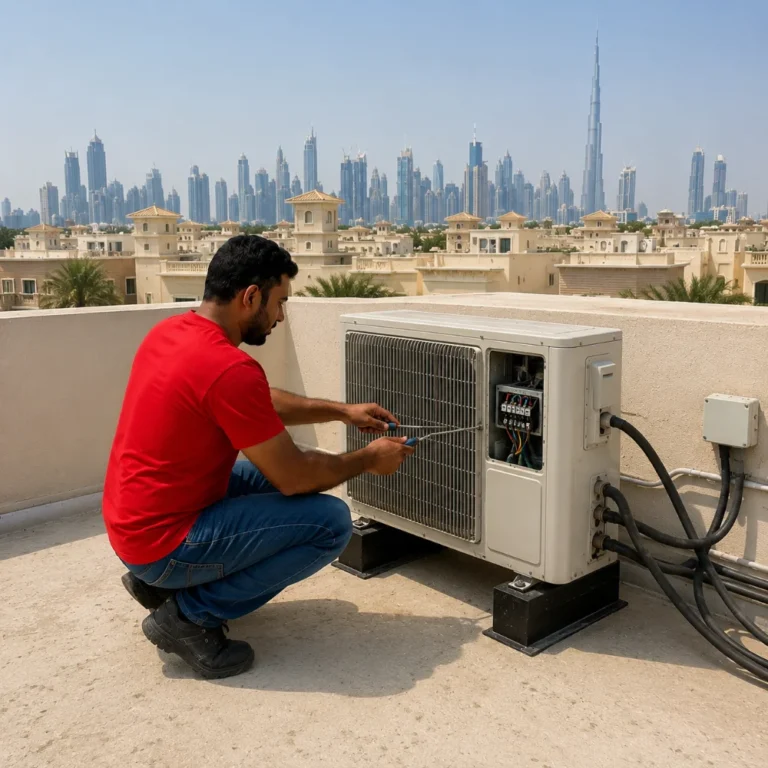 AC repair Dubai technician fixing air conditioner unit