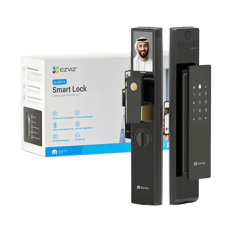 EZVIZ DL50FVX smart lock package with dual camera face recognition and palm vein access
