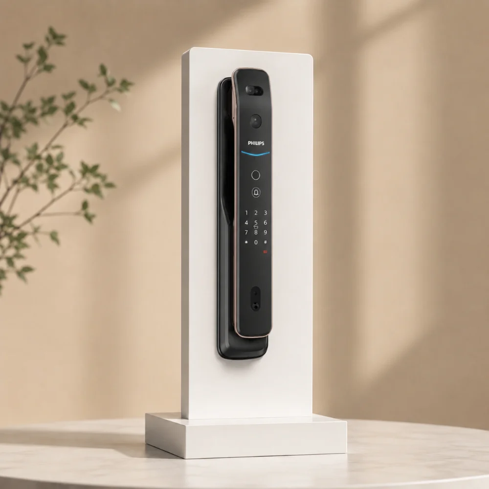 Philips 709 smart lock UAE displayed on a premium stand